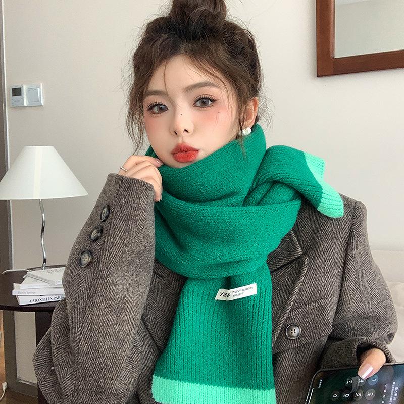 Вязаный шерстяной шарф в японском и корейском стиле для женщин - Теплая зимняя манишка, Идеальный новогодний красный рождественский подарок