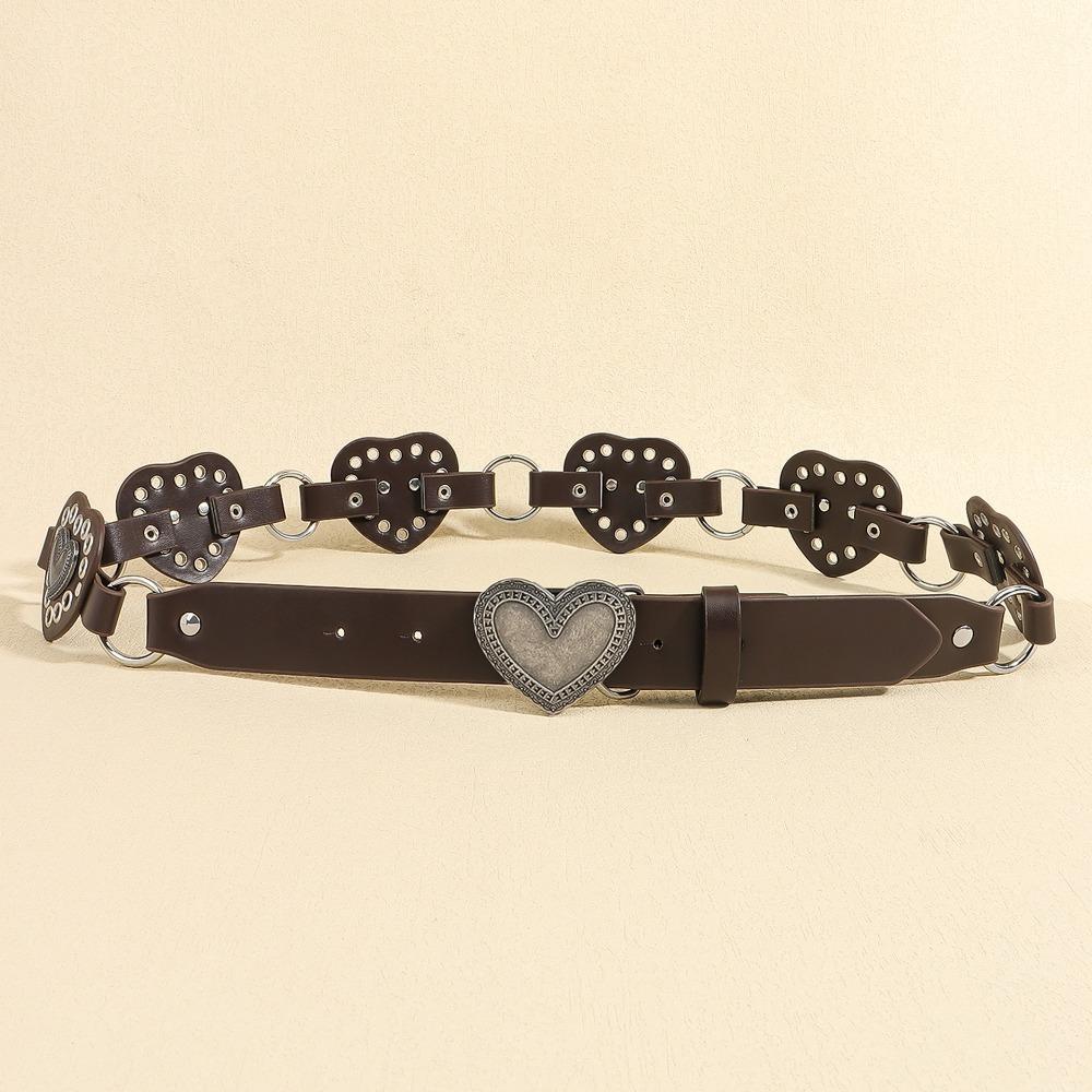 Vintage Cowboy Waistband PU Leather Heart Hollow Belt Trendy Cowgirl Buckle Belt Dress Decoration