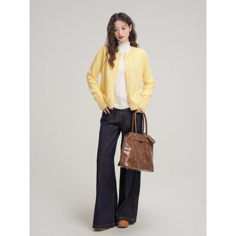 Мягкий восковой омолаживающий однобортный вязаный кардиган для женского весенне-осеннего многослойного ношения, свитер с длинными рукавами, базовый топ