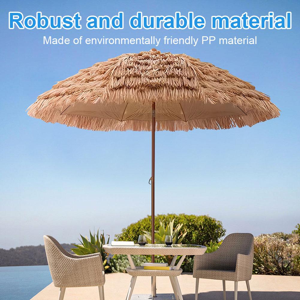 6.23ft/1.9m Height Beach Umbrella Height Adjustable Outdoor Patio Umbrella 8 Ribs Thatched Tiki Umbrella for Garden Patio