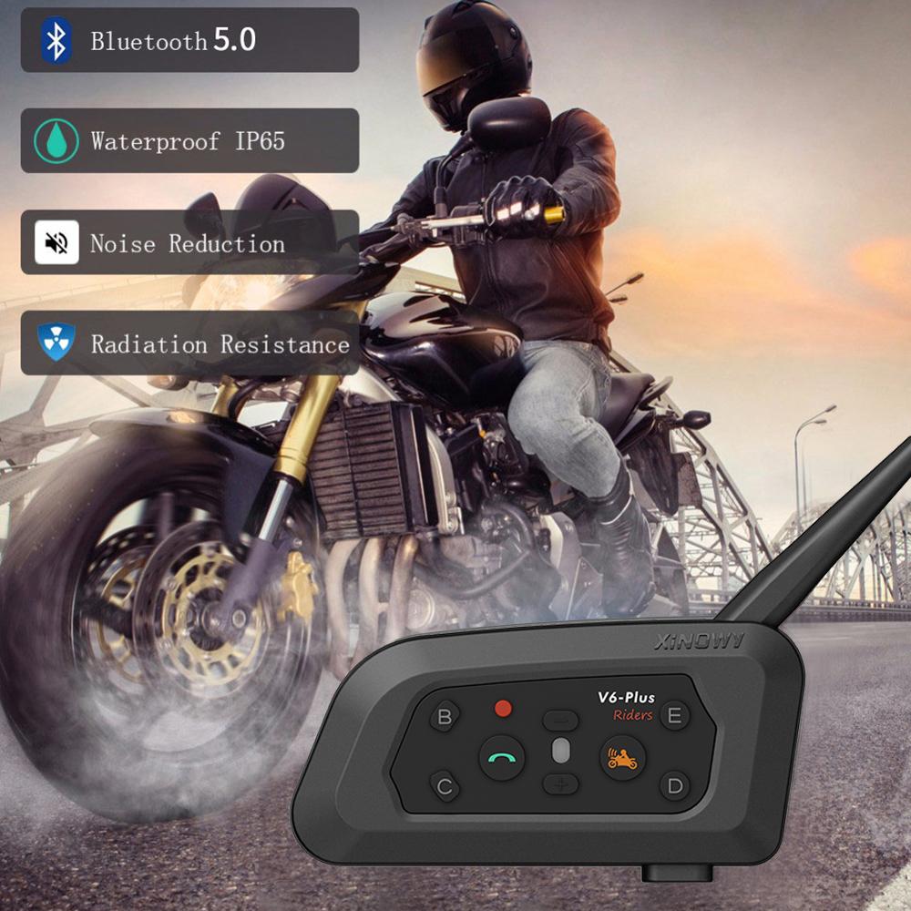 V6 Plus Гарнитура для мотоциклетного шлема Bluetooth5.0 Беспроводная внутренняя связь Рация Громкая связь Музыка 1500M Переговорный коммуникатор для 6 гонщиков с двойным микрофоном