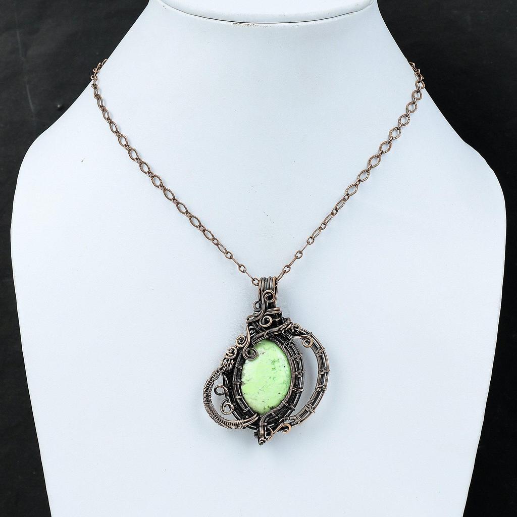 Кулон с лимоном и хризопразом, медная проволока, обернутая ювелирными изделиями, драгоценный камень, медный кулон, антикварные ювелирные изделия, кулон ручной работы, ювелирные изделия, завернутый в проволоку, ювелирные изделия для подарка