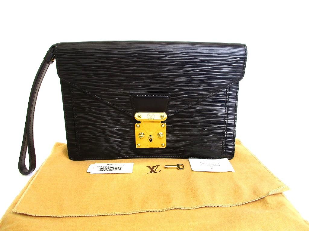 Оригинальная черная кожаная сумка-клатч LOUIS VUITTON Epi Sellier Dragonne #b107 Отреставрирована продавцом