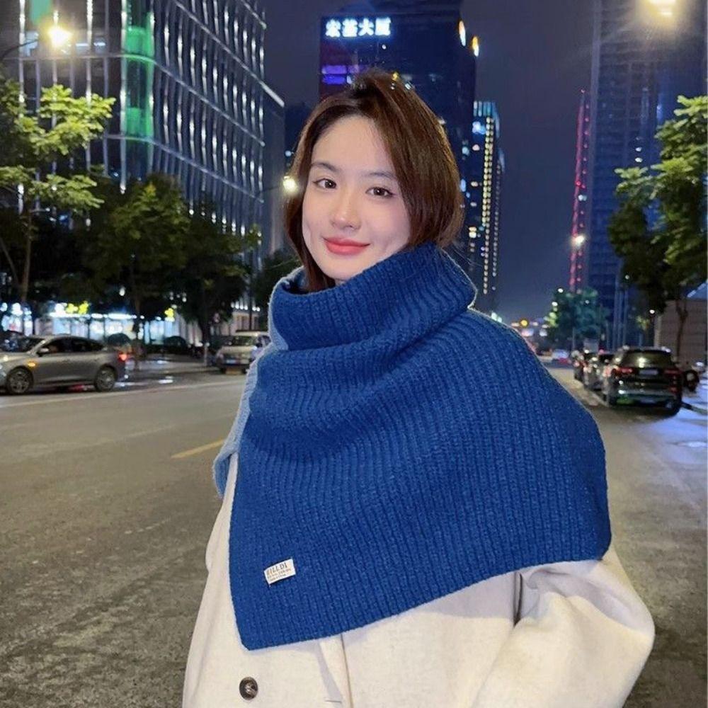 Contrast Color High Collar Shawl Warm Neck Wraps Retro Shawl Wraps Girl