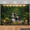 2D Садовый водопад со стеной из плюща и фонарями Баннер-фон для фотосъемки