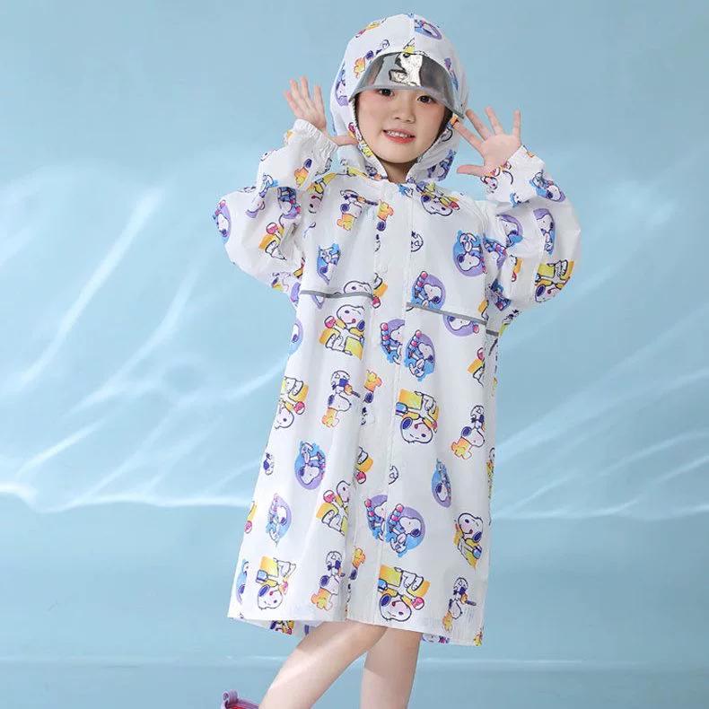 2026 Snoopy Kidsren's Student Kindergarten Kidsren's Lightweight Rainproof Quick-Drying Soft Large Brim Mid-Length Raincoat