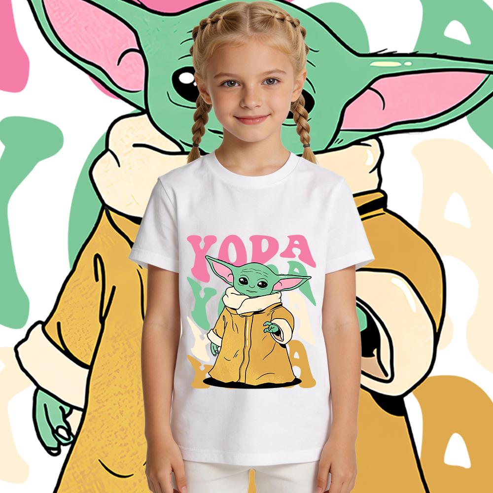 Star Wars Yoda Baby Grogu Graphic Tee Girls Casual Cotton T Shirt Kids Summer Clothes Toddler Top Fashion Cute Short Sleeve