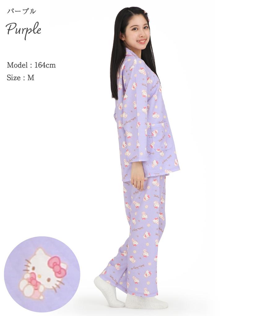 Hello Kitty рубашка пижама трикотажное одеяло длинный рукав длинные брюки верх и низ комплект комнатная одежда домашняя одежда [SAZAC] женская (Фиолетовый/М/SAN1854)