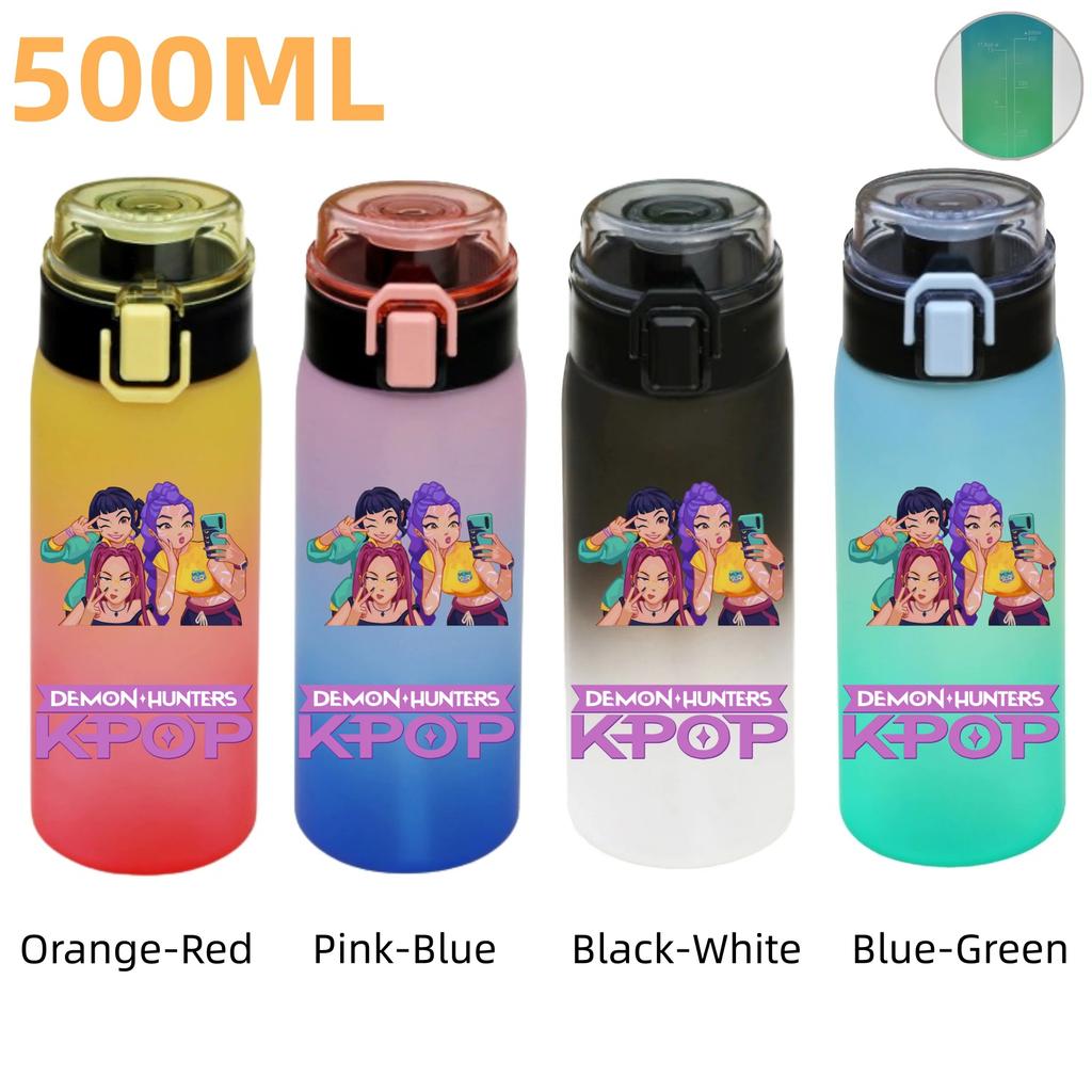 500ML KPop Demon Hunters Plastic Anime Water Cup Has Scale Travel Office Gym Hiking Portable Drink Bottles Outdoor Sport Gifts
