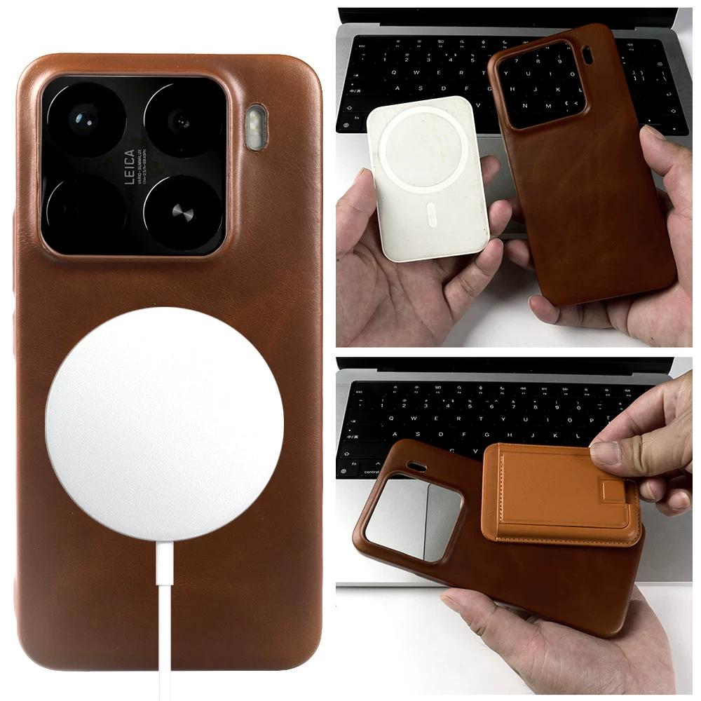 Genuine Leather Flip Case for Xiaomi 15 Ultra 17 Pro Max 14 13T Pro Business Slim Soft Leather Magnetic Full Coverage Shockproof Cover