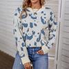 Contrast Color Animal Pattern Sweater Autumn and Winter New European and American Round Neck Sweater for Women