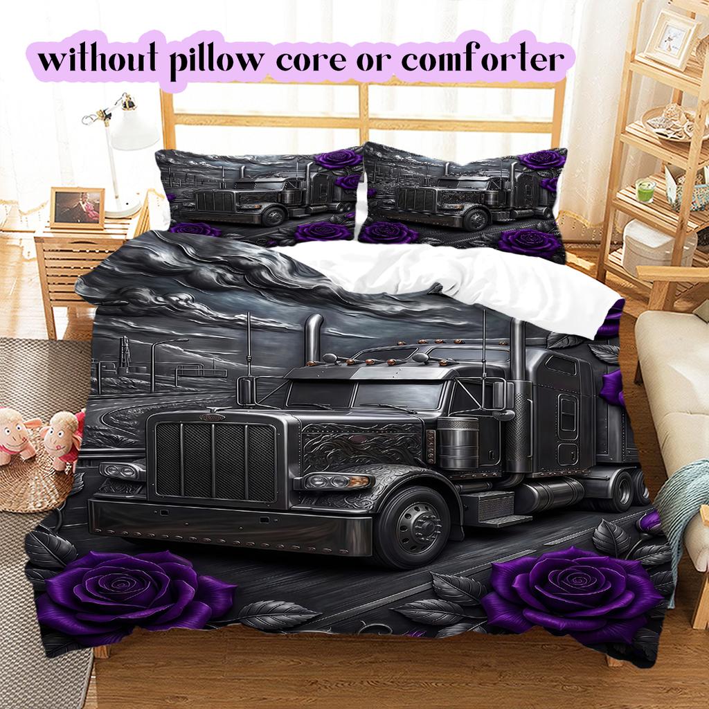 Purple Rose Gothic Pattern Bedding Quilt Set Quilt Cover Pillowcase Home Decoration Birthday Gift (1 * duvet cover + 2 * pillowcase, without core)
