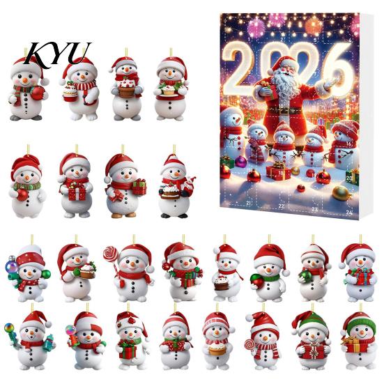 Christmas Advent Calendar 2026, Snowman 24 Day Countdown Box with Acrylic Hanging for Girls Boys Pendants, Festive Tree Decor, Holiday Gift Kids