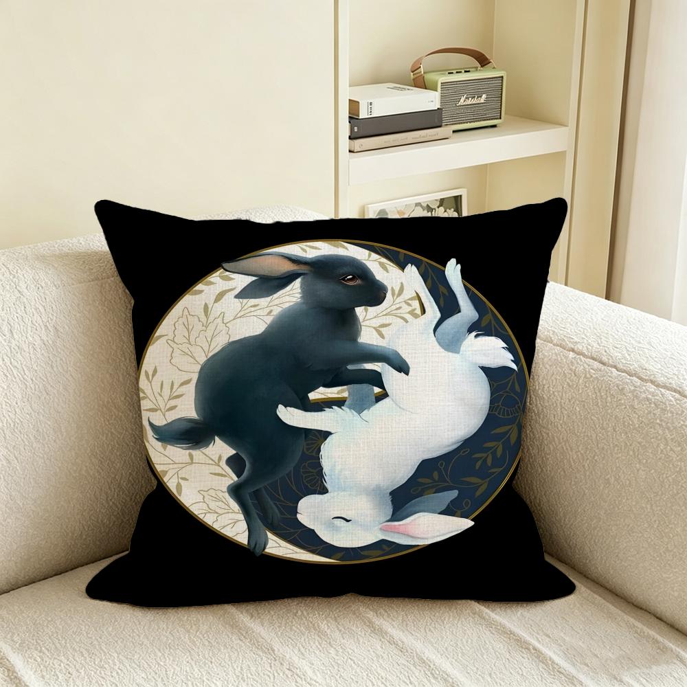 N-Negative Space Rabbit Cushion Cover Natural Linen Pillowcase Set, All-In-One Decor For Sofa, Bedroom & Chair