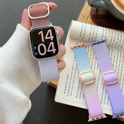 Радужный вязаный ремешок для Apple Watch Band Ultra 49 мм, 44 мм, 40 мм, 45 мм, 41 мм, 42 мм, металлический браслет на запястье iWatch Series 8 7 6 5 SE 4 3