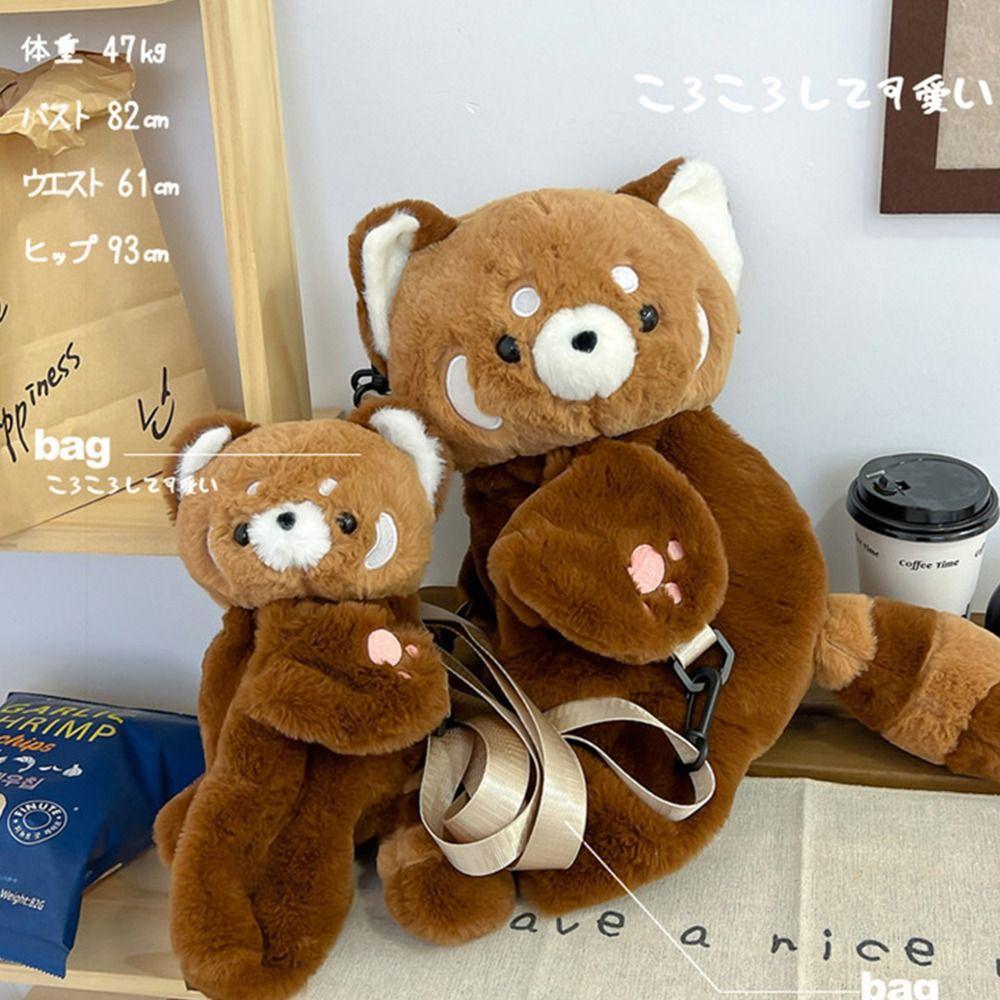 Plush Raccoon Doll Crossbody Bag Doll Animal Shoulder Bag Sweet Children School Bag Lady