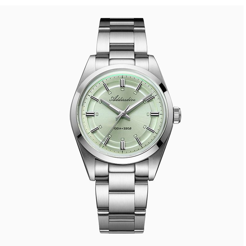 ADDIESDIVE Watch For Men 36mm Quartz Dome Glass BGW9 Luminous Diving 100m Waterproof Stainless Steel VH31 Wristwatch New AD2515