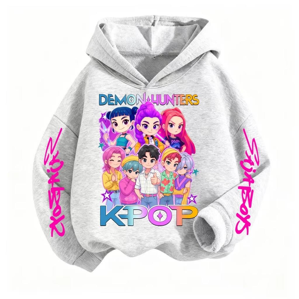KPop Devil Hunter Sweatshirt Hooded Children's Spring and Autumn Outfit Rumi Mira Zoey Cartoon Anime Girl Long Sleeved