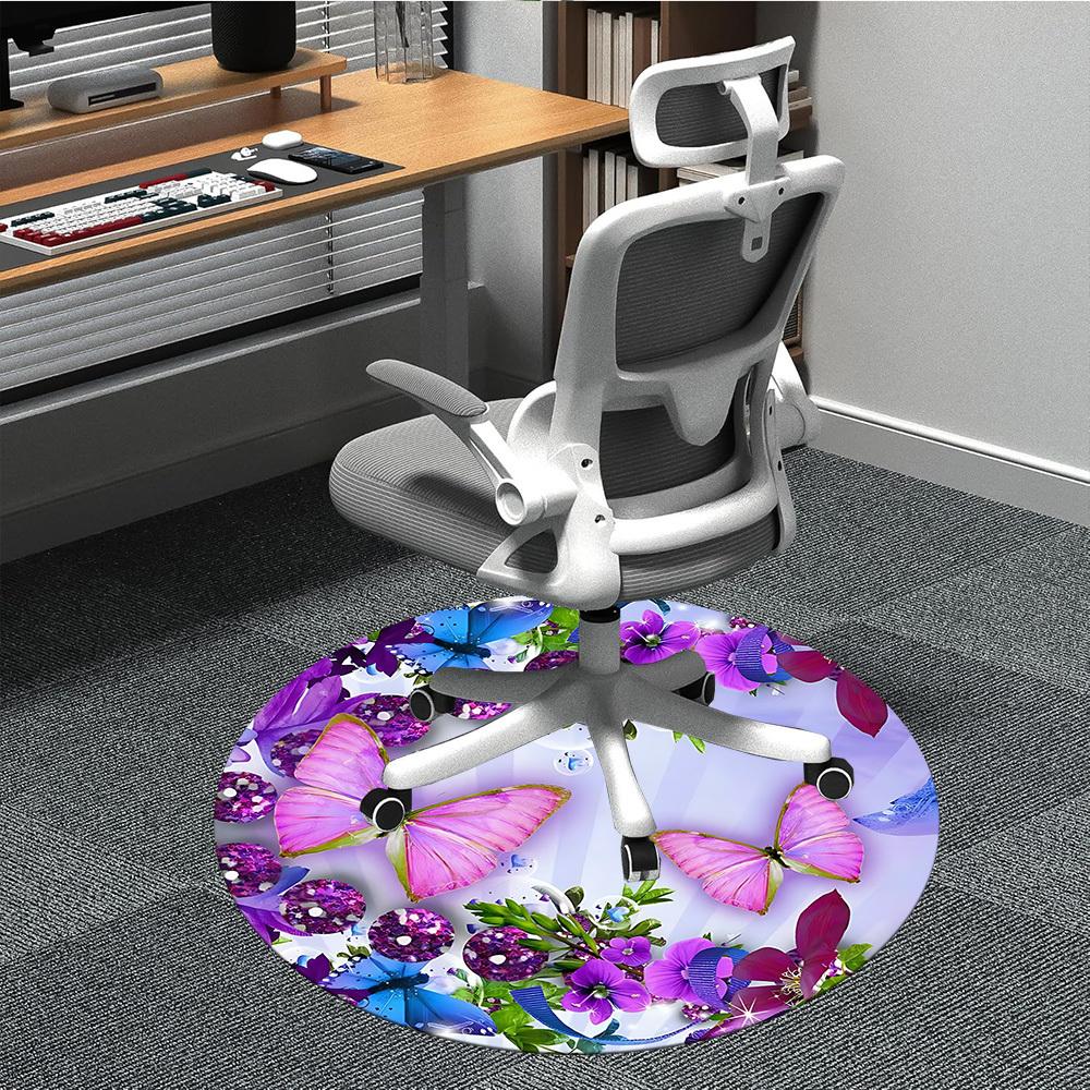 1pc Butterfly Flowers Office Round Rug, Carpet for Office, Gaming, Lightweight Round Floor Mat yy260205017