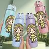 1PC Simple Yellow Dress Girl 750ml Color Plastic Sports Water Bottle Leakproof Flip Straw Lid Suitable for Sports Office Home Use