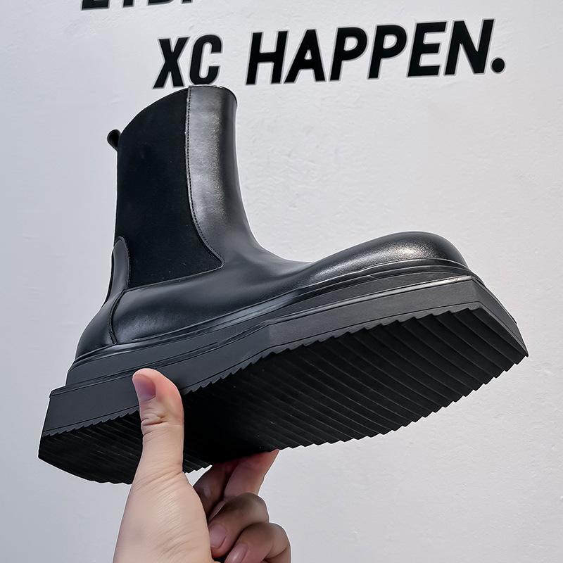 Ботинки челси на толстой подошве, средней высоты, с круглым носком, темно-квадратным носком, короткие ботинки-сигареты, британские мужские ботинки-мартины с большим носком 68555-A