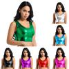 Womens Fashion Shiny Metallic Scoop Neck Tank Crop Top Vest Bustier Blouse Shirt
