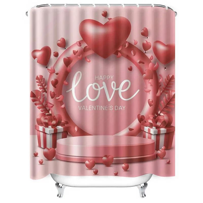 Valentine's Day Heart Shower Curtain - Waterproof, Mildew-Resistant, Stylish Decor, Unique Design Enhances Space