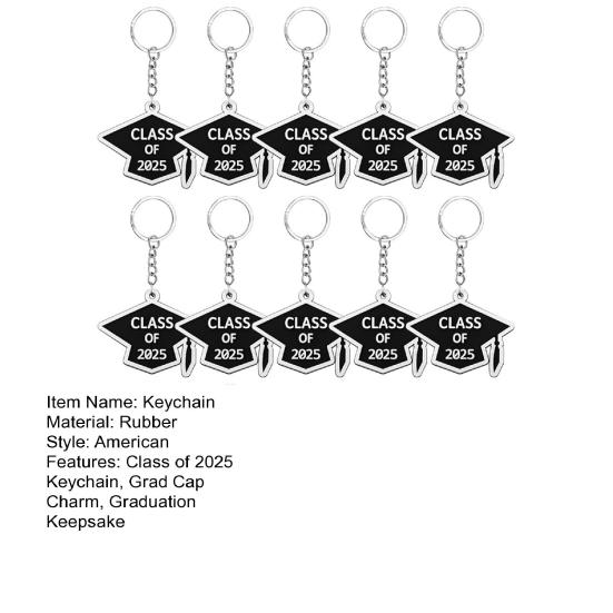 10 Pcs Class of 2025 Keychain Rubber Graduation Keychain Grad Cap Charm Key