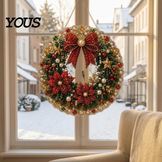Набор для алмазной вышивки Рождественский ornament, Набор для подвешивания с искусственным жемчугом, DIY 3D бусины, Ручная работа, Праздничный декор для дома, Арт-ремесло, Акриловая панель с драгоценными камнями для окна,