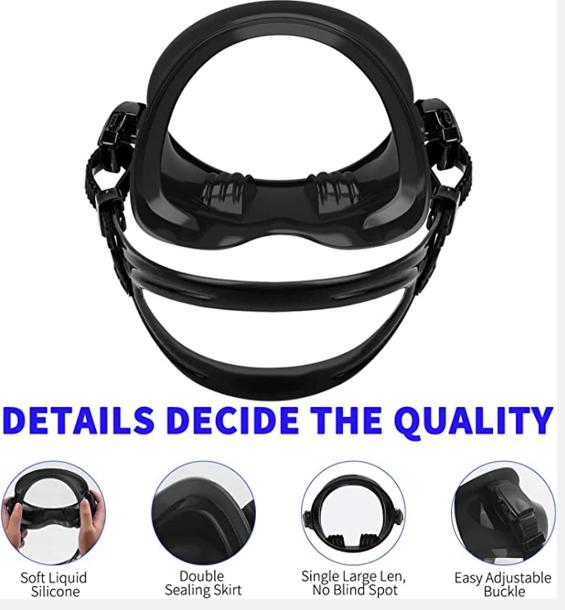 Seafrogs Panoramic Wide View Snorkel Diving Mask Swim Frameless Goggles with Nose Cover Anti Fog Tempered Glass Scuba Mask