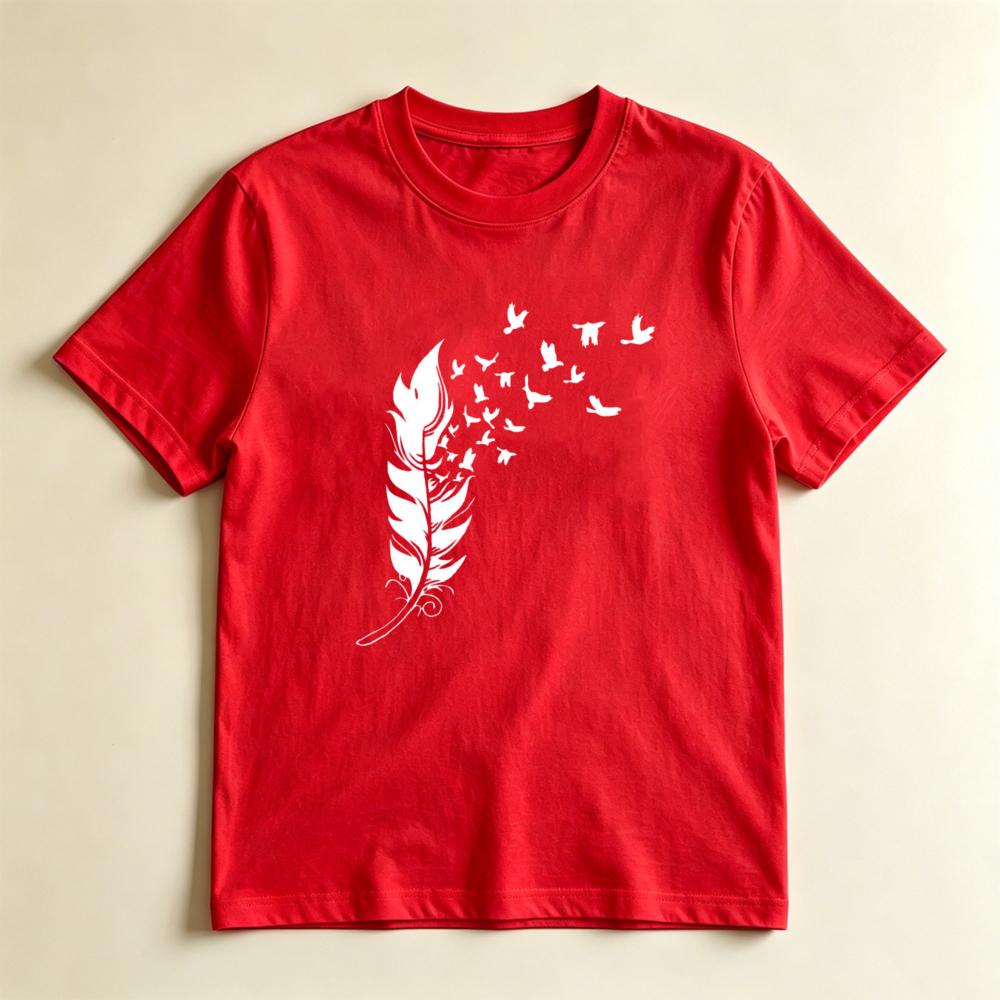 Feather Turning Into Birds Silhouette TShirt Minimalist Freedom Nature Graphic Tee Boho Casual Shirt Unisex Daily Life Tshirt