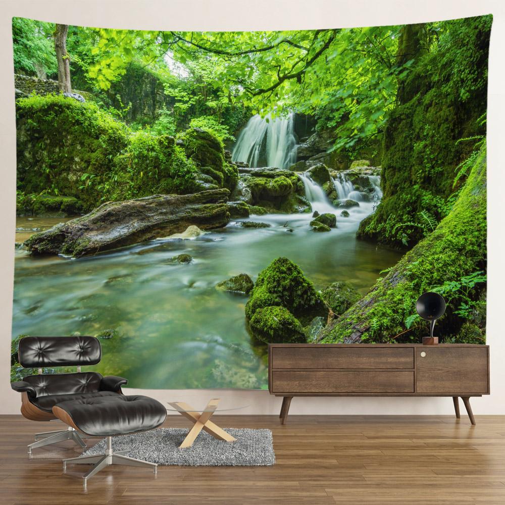 Пейзаж Водопад Гобелен Настенные Цветы Таинственный Лес Дерево Джунгли Большой Гобелен Искусство Эстетический Декор Комнаты Спальня