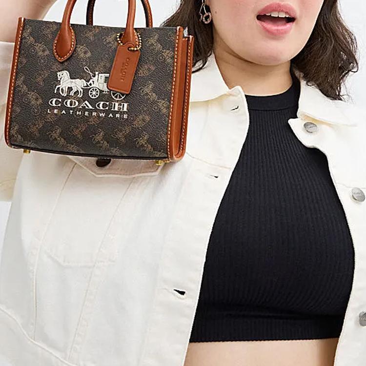 Coach Ace 17 Carriage Pattern Print Faux Leather And Cowhide Tote Bag Shopping Bag Shoulder Crossbody Handbag Small Women tote Truffle CT890-B4TXN