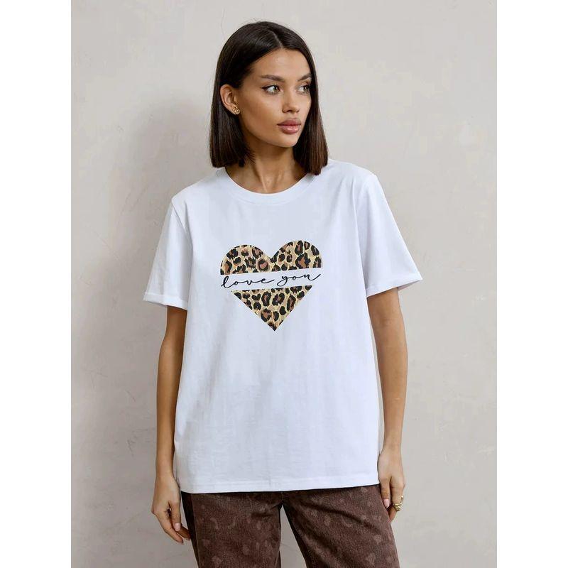 Loose Printed T-shirt Western Style New Fashion Print Letter Loose Casual Cotton T-shirt Top