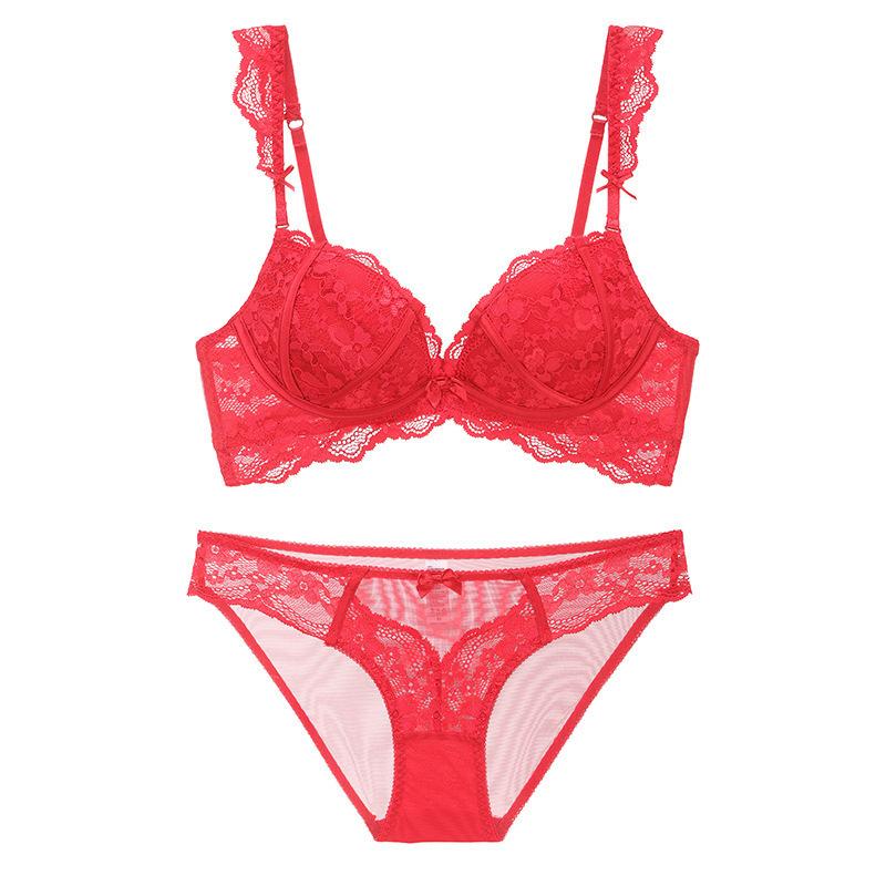 French Sexy Steel Rimless Breathable Comfortable Lace Underwear Women's Thin Top and Thick Bottom Small Breasts Gather Top Bras