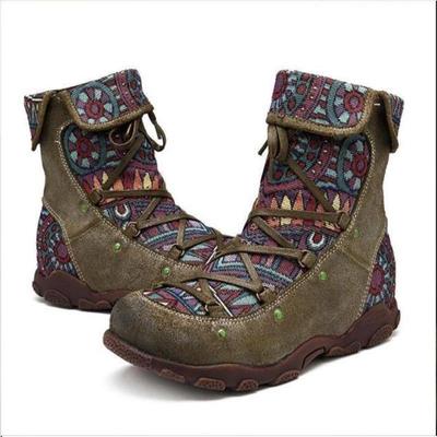 Женская обувь Зима Осень Женские сапоги Ретро Теплые Ботильоны на шнуровке Ботильоны Удобная обувь для женщин с перекрестными шнурками Туфли на плоской подошве