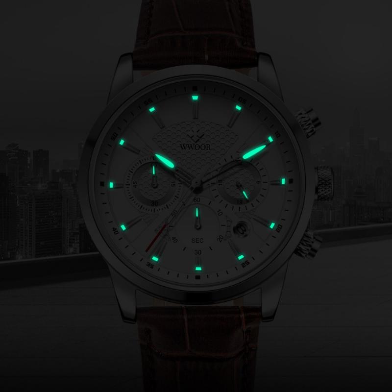 WWOOR часы с кожаным ремешком, мужские ретро светящиеся кварцевые часы, деловые повседневные модные мужские часы, модные часы