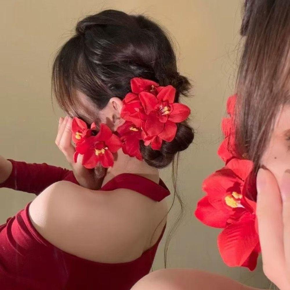 Sweet Orchid Flowers Hair Clip Elegant Sweet Barrettes Temperament Hair Accessories Wedding