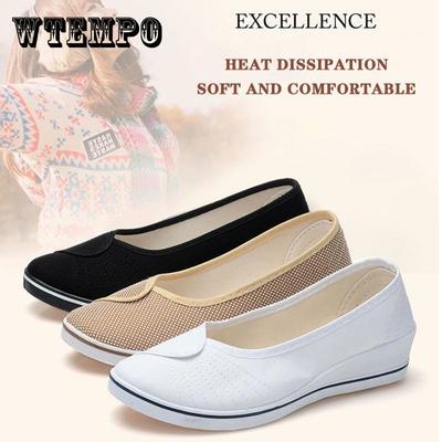 Женские туфли для медсестер, белая повседневная обувь на мягкой подошве на танкетке для салонов красоты, танцевальная черная парусиновая обувь