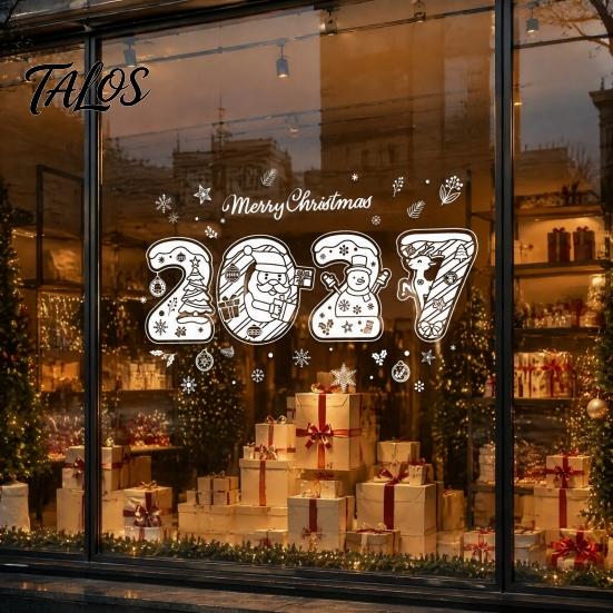 Декор для вечеринки на Новый год 2027, 4 шт. Рождественские статические наклейки на окна, Скандинавское украшение «Снежный город» для магазина, Снежинки-наклейки, Многоразовые наклейки на стекло