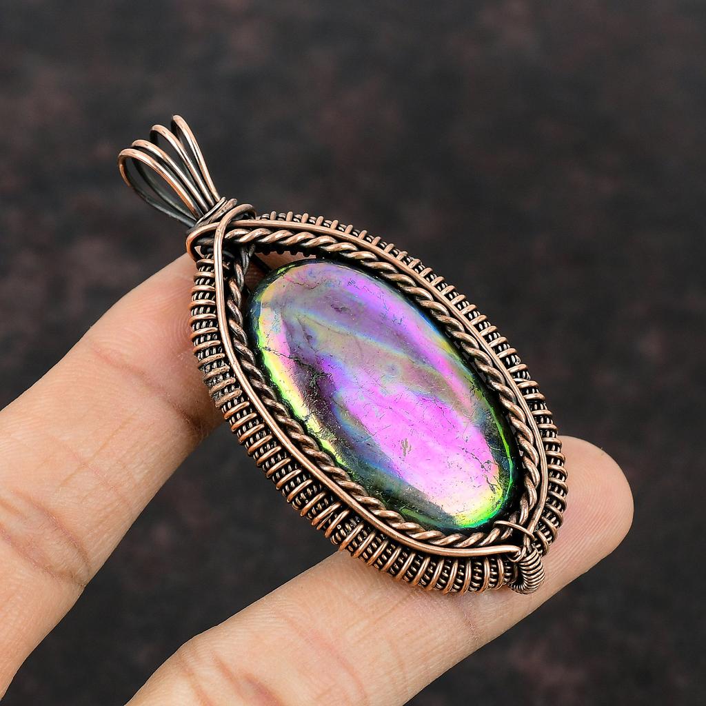 Кулон Лабрадорит Мистический Огонь Кулон, обернутый медной проволокой Ювелирные изделия с драгоценным камнем Лабрадоритом Кулон ручной работы Ювелирные изделия из медной проволоки Подарок для женщин