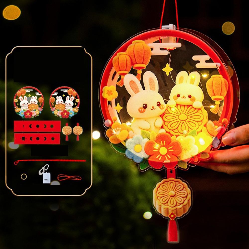 Cartoon Mid Autumn Lantern Glowing Handheld Rabbit Flower Lantern  for Festival Souvenir