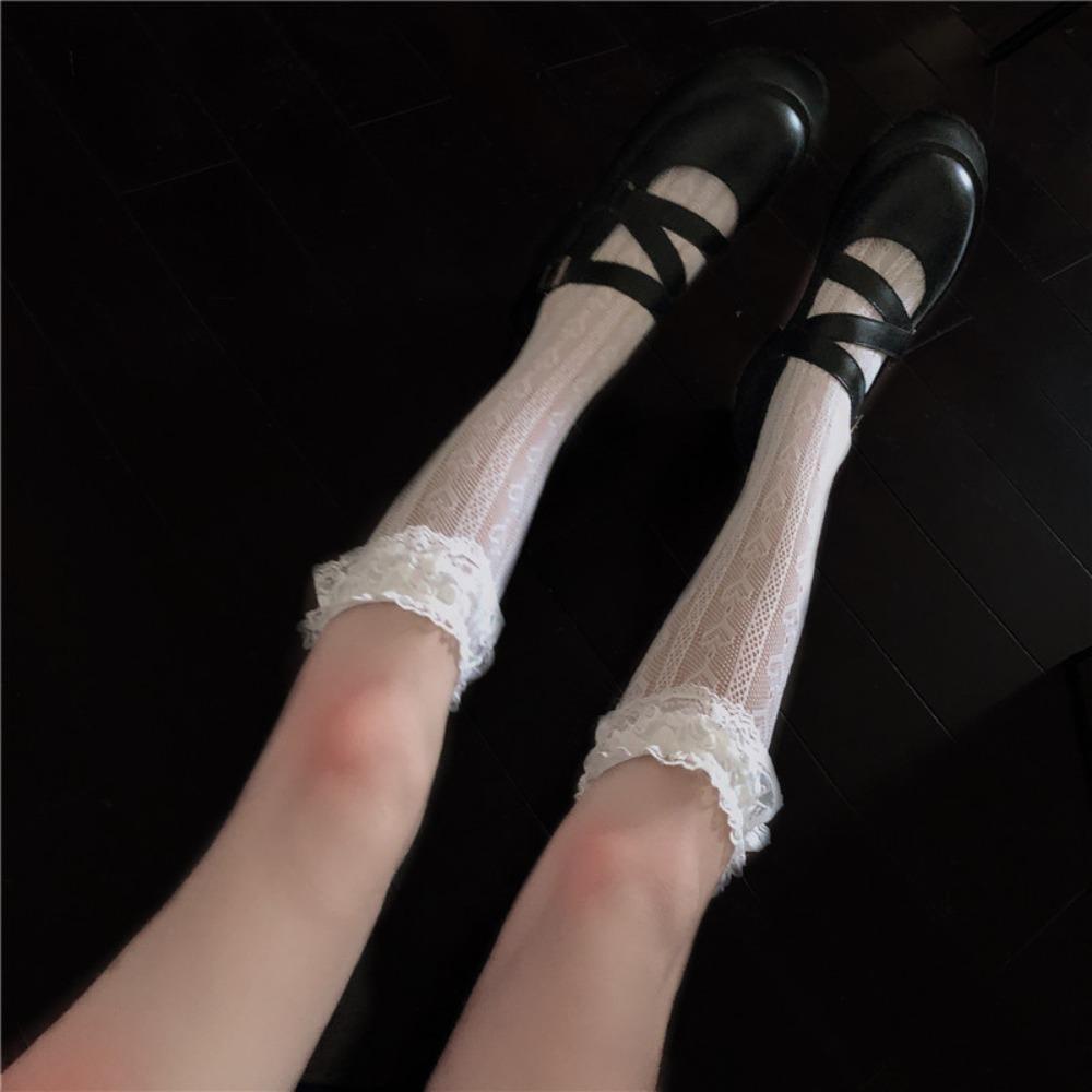 Lace Tube Socks Female Lolita Hollow Retro Lace Loli Japanese Sweet Net Socks Calf Socks Stacking Socks