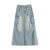 Retro High-waist Denim Skirt for Women In Spring New Style Workwear Large Pocket A-line Hip Slit One-step Skirt