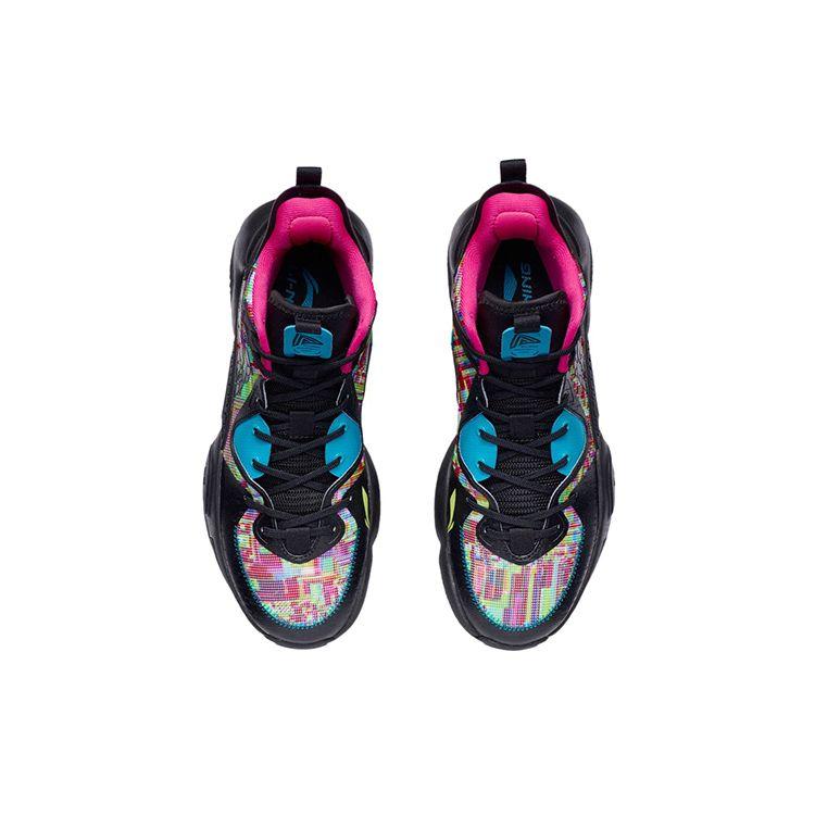 Li-Ning Air Strike Shock Absorption Non-Slip Wear-Resistant Support Mid-Top Basketball Shoes Men Basketball Shoes Black Multicolor ABPR067-2