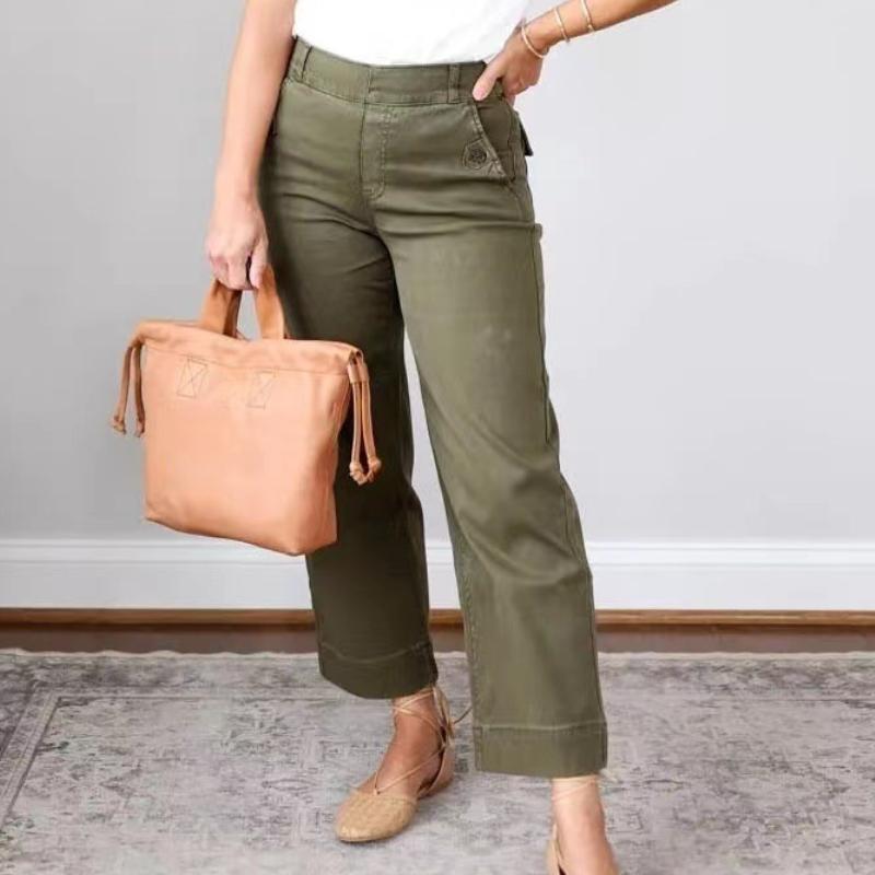 GMXIA Women's Fashion Casual Solid Color Print High Waist Pants & Capris