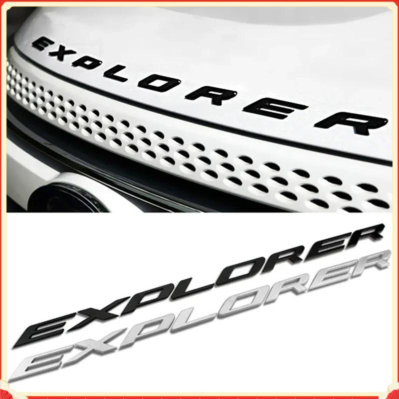 YCGQ2 Chrome Black Logo Explorer Emblem Leters Car Front Hood Emblem Bonnet Bagde For Ford Explorer 4 5 6 Explorer Sticker Accessories