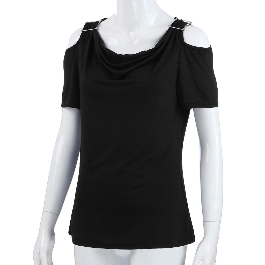 Женская повседневная рубашка с открытыми плечами и драпированным воротником, футболка с коротким рукавом