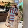 Korean winter new mohair striped fringed scarf women's versatile warm thickened literary scarf soft shawl