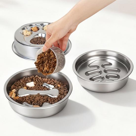 Stainless Steel Slow Feeder Dog Bowl Anti-Choking Anti-tip Non-slip Slow Eating Pet Feeding Bowl for Small Medium Breed